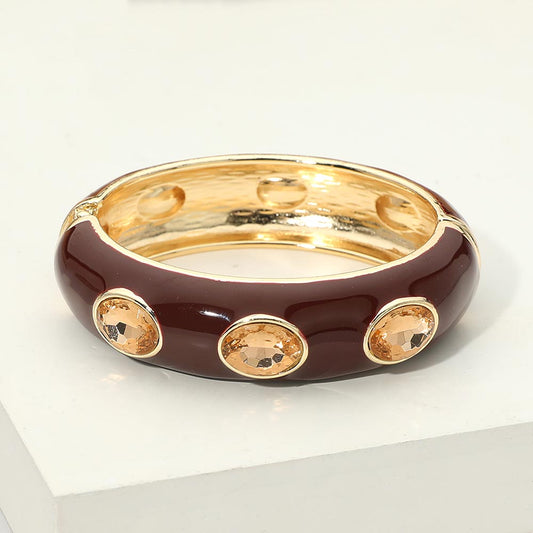 Faceted Oval Stone Accent Hinged Bangle Bracelet in Burgundy