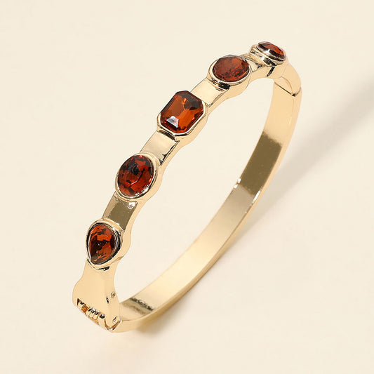 Multi Shaped Gem Accent Hinged Bangle Bracelet in Brown