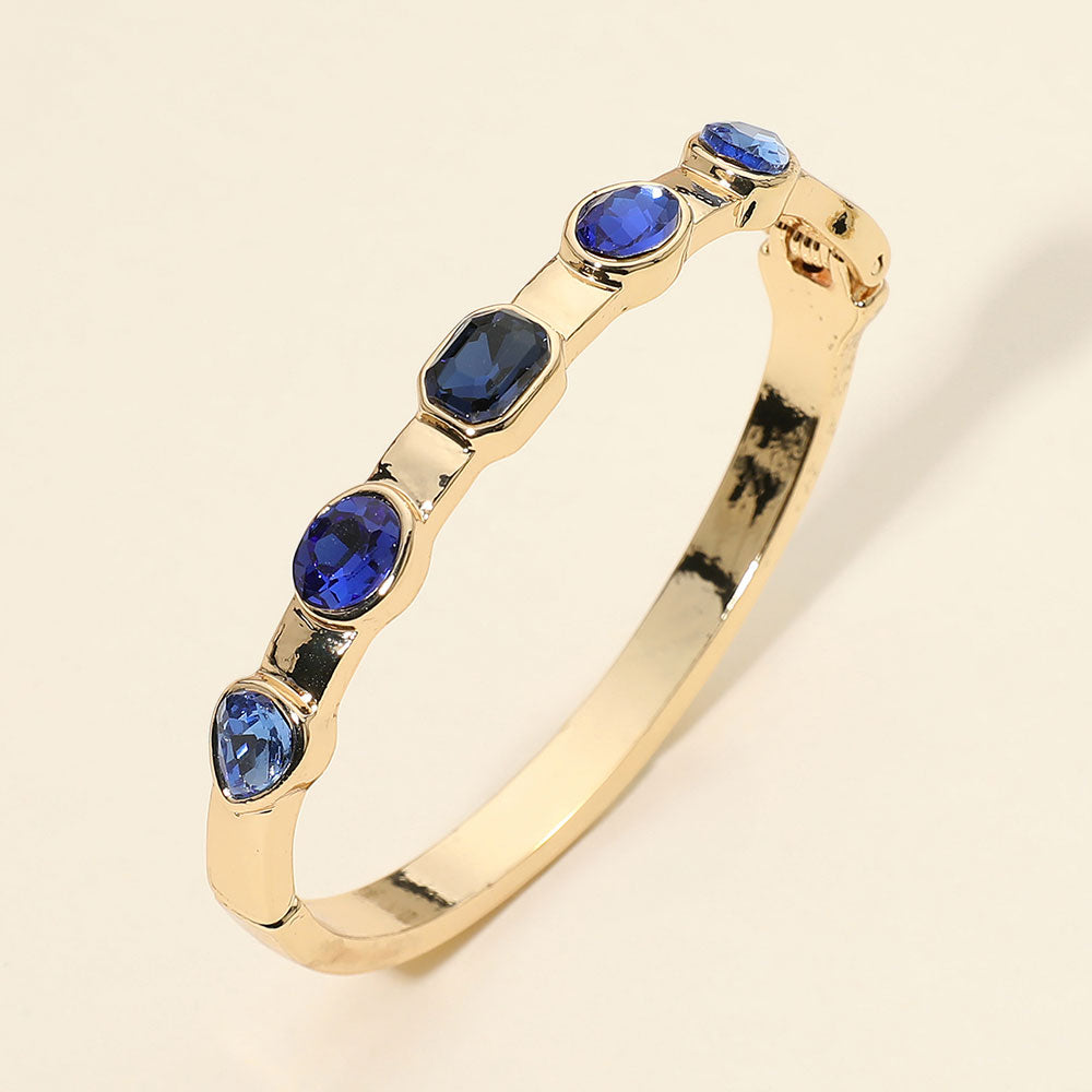 Multi Shaped Gem Accent Hinged Bangle Bracelet in Blue & Multi