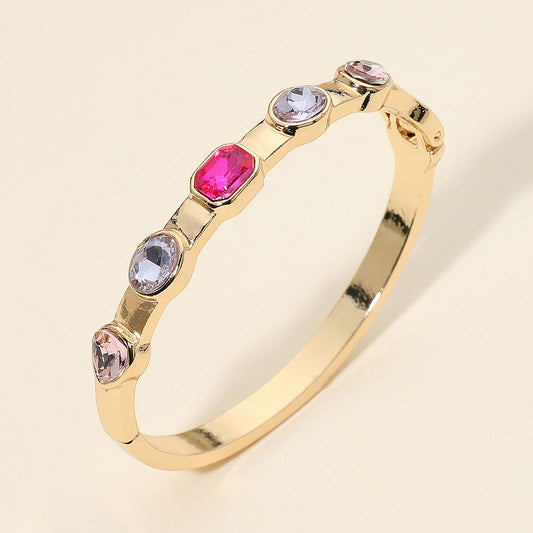 Multi Shaped Gem Accent Hinged Bangle Bracelet in Multi & Pink
