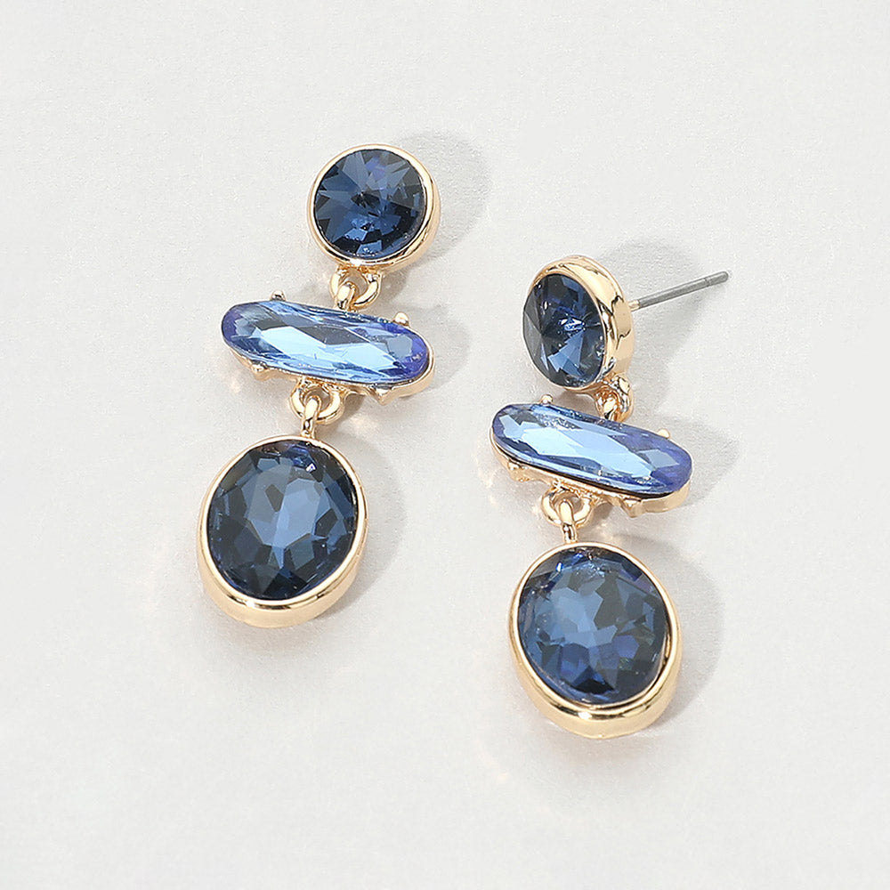 Geometric Faceted Stone Link Drop Earrings in Blue