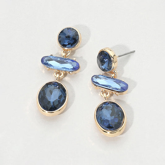 Geometric Faceted Stone Link Drop Earrings in Blue