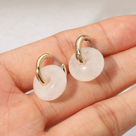 Natural Stone Charm Mini Hoop Earrings