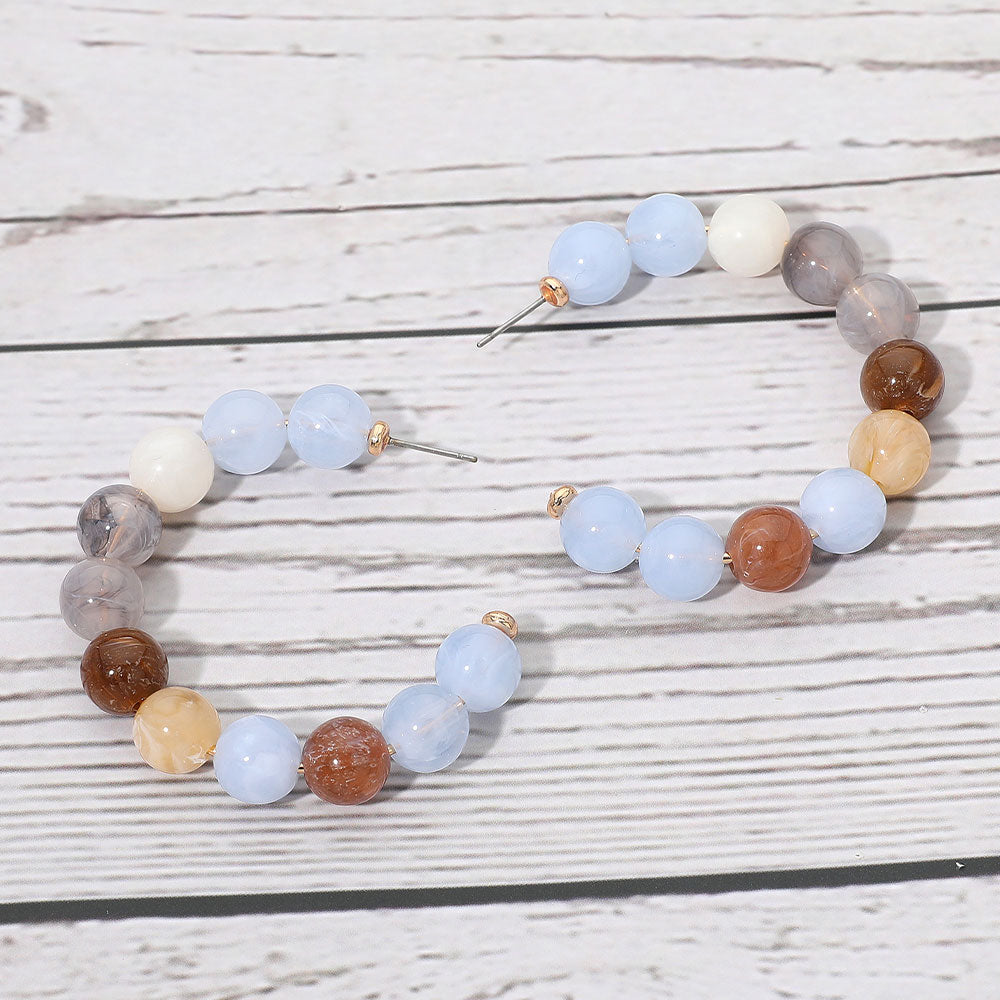 Chunky Resin Ball Beaded Hoop Earrings in Light Blue
