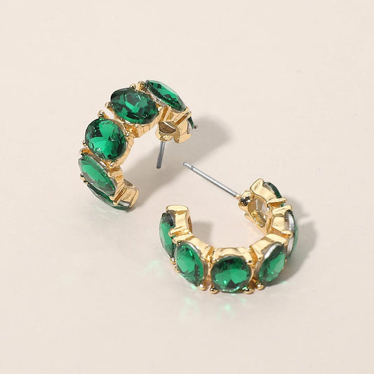 Oval Stone Cluster Hoop Earrings in Emerald & Gold