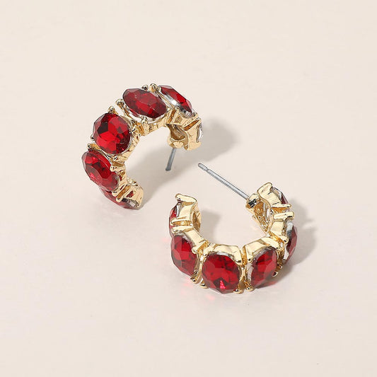 Oval Stone Cluster Hoop Earrings in Gold & Siam