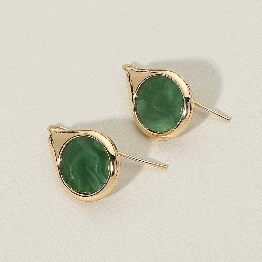 Sculptural Oval Stone Hook Earrings in Green