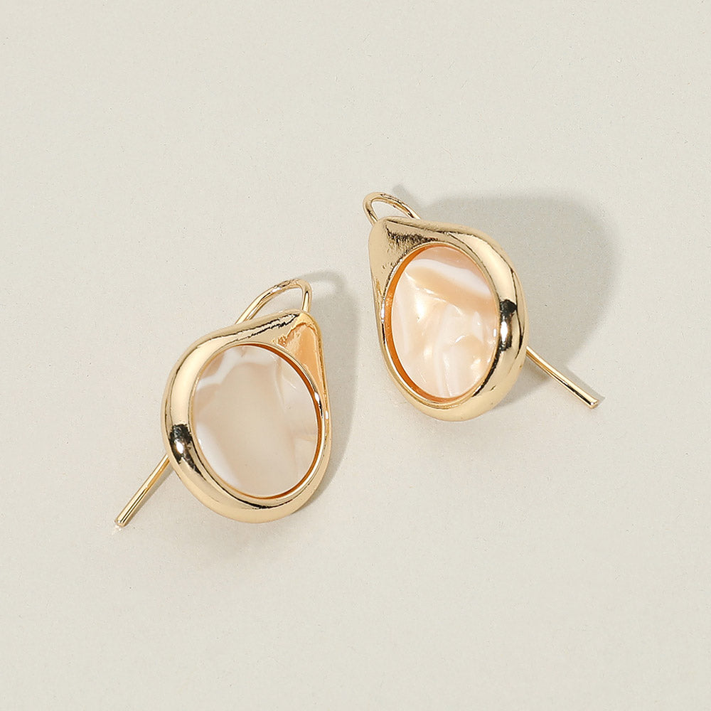 Sculptural Oval Stone Hook Earrings in Ivory