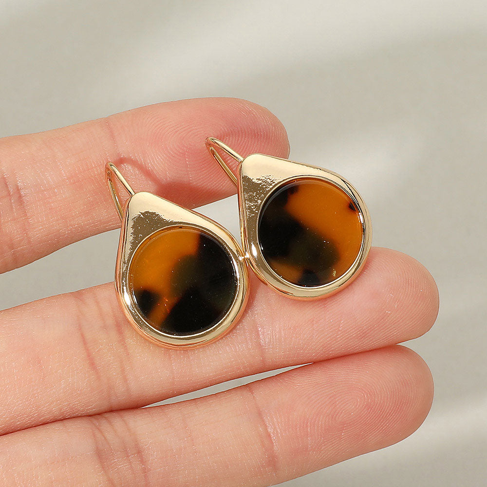 Sculptural Oval Stone Hook Earrings in Leopard