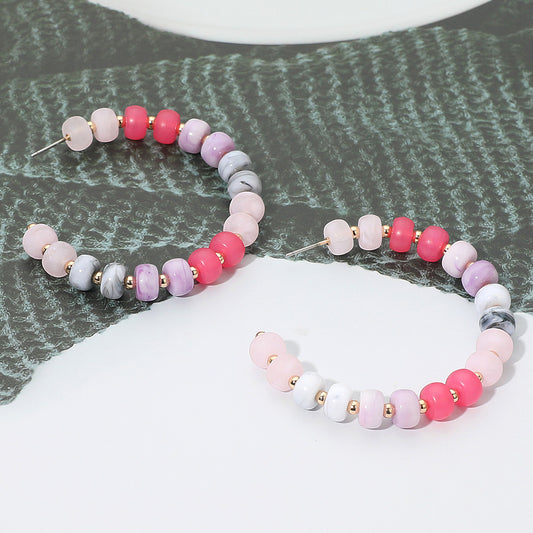 Gold Dipped Hypoallergenic Bold Beaded Hoop Earrings Gold & Pink