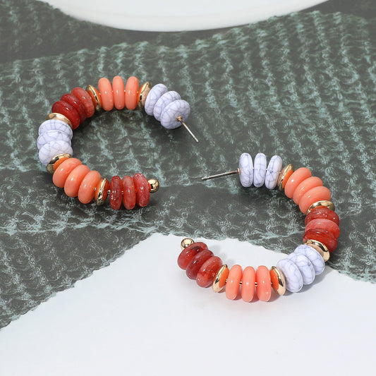 Gold Dipped Beaded Hoop Earrings in Coral & Gold
