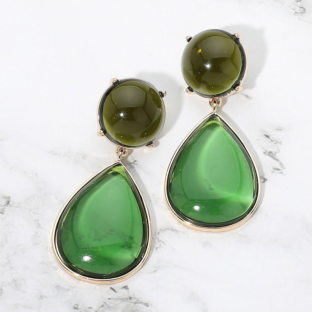 Bold Resin Dome Teardrop Dangle Statement Earrings
