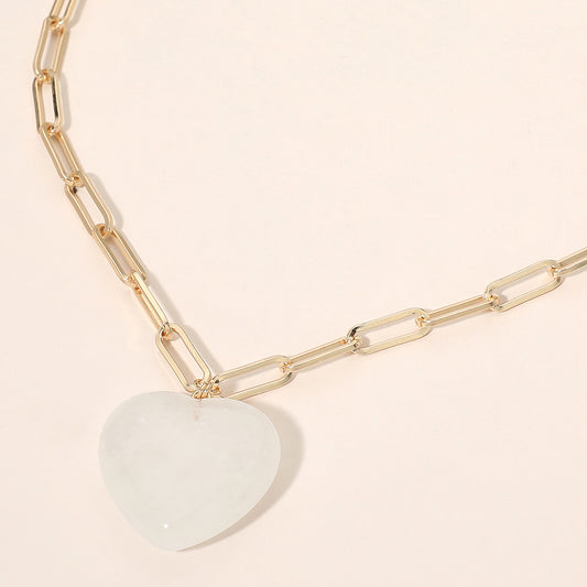 Resin Puffy Heart Pendant Paperclip Chain Necklace