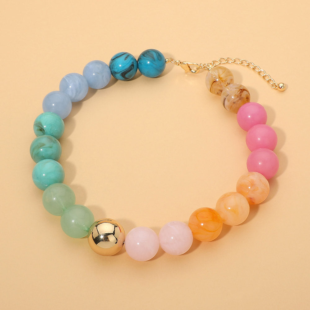 Chunky Resin Ball Beaded Necklace in Gold & Multi