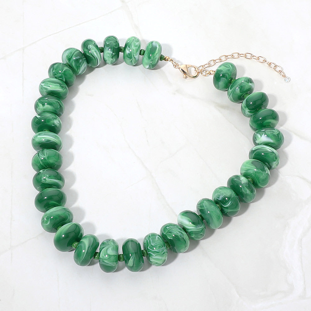 Chunky Swirl Beaded Statement Necklace in Green