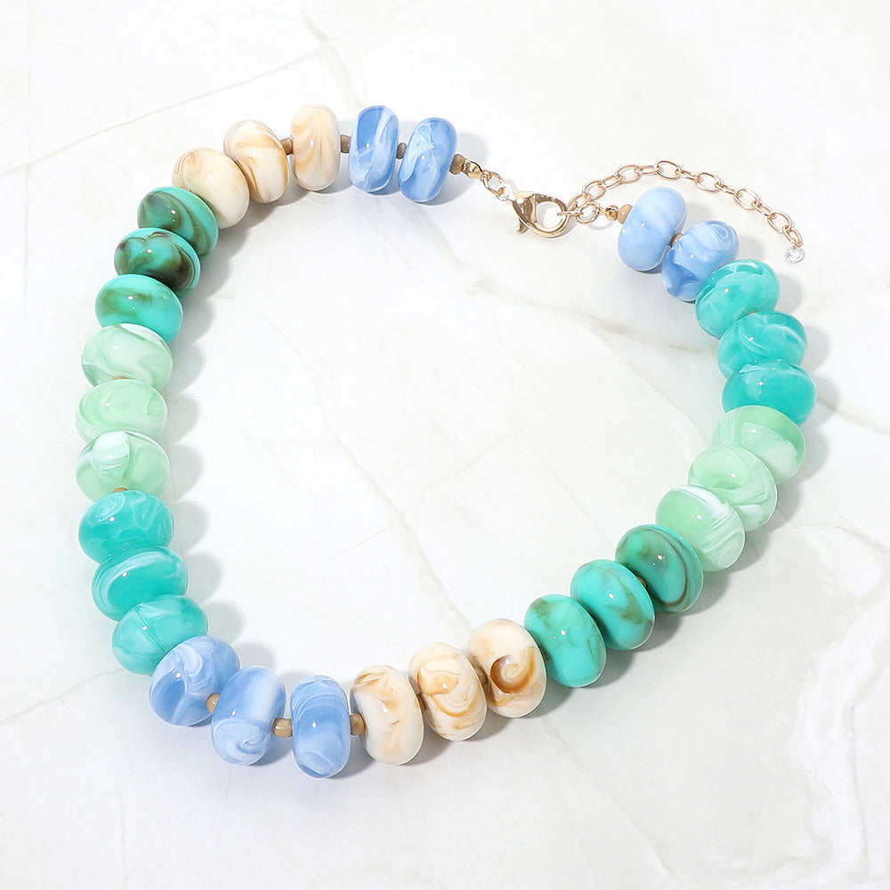Chunky Swirl Beaded Statement Necklace in Mint & Multi