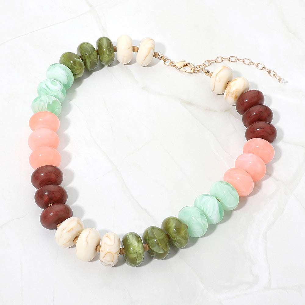 Chunky Swirl Beaded Statement Necklace in Multi & Peach