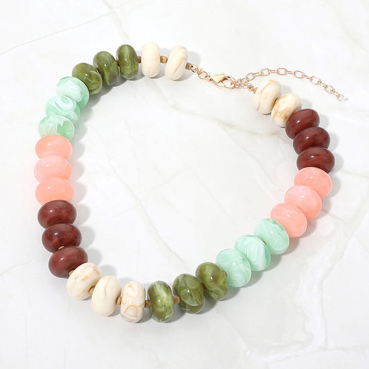 Chunky Swirl Beaded Statement Necklace in Multi & Peach
