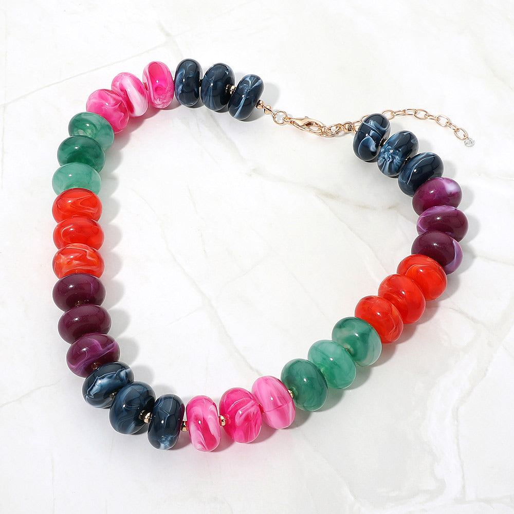 Chunky Swirl Beaded Statement Necklace in Multi & Red