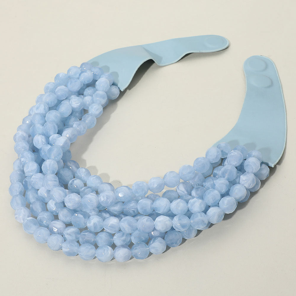 Marbled Faceted Ball Beaded Multi Layered Faux Leather Magnetic Necklace
