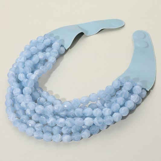 Marbled Faceted Ball Beaded Multi Layered Faux Leather Magnetic Necklace