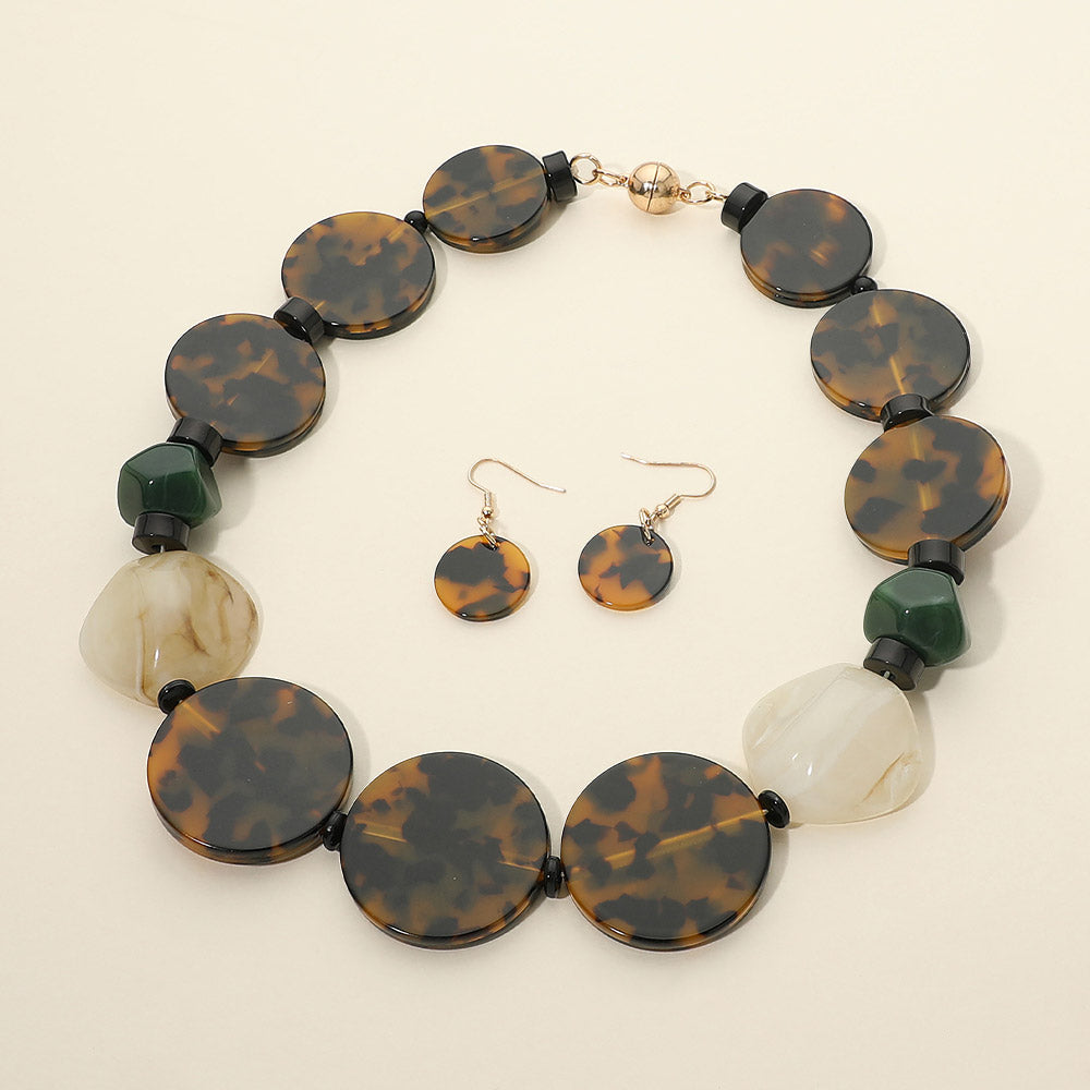 Bold Resin Round Disc Beaded Statement Necklace
