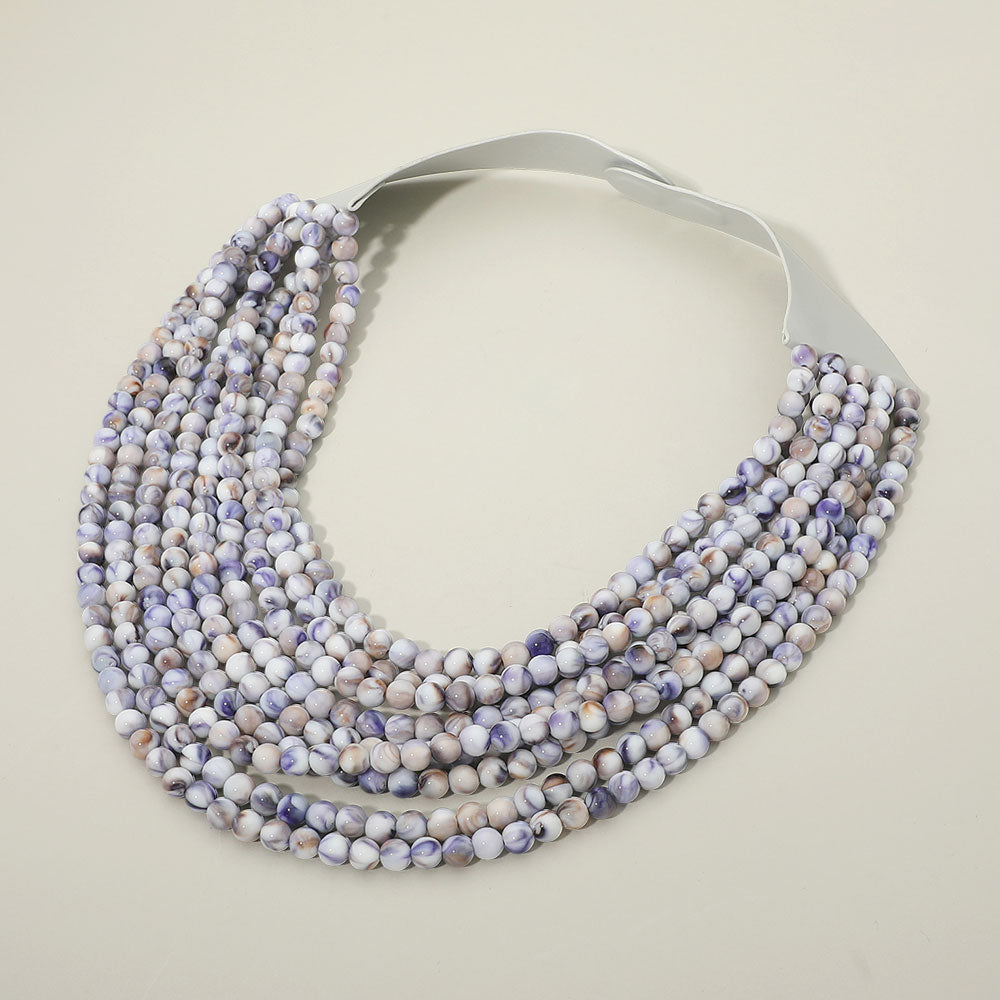 Marbled Ball Beaded Multi Layered Faux Leather Magnetic Necklace in Blue & Multi