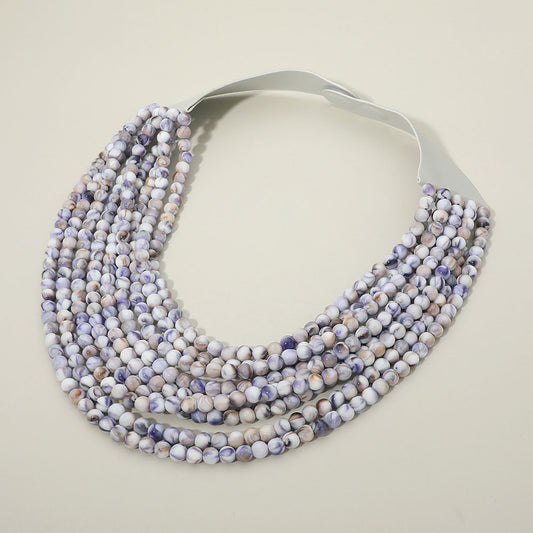 Marbled Ball Beaded Multi Layered Faux Leather Magnetic Necklace in Blue & Multi