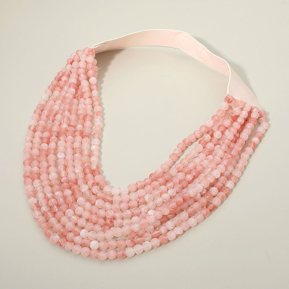 Marbled Ball Beaded Multi Layered Faux Leather Magnetic Necklace in Peach