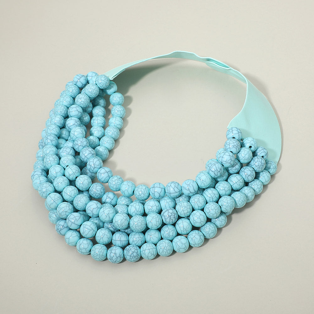 Multi Layered Beaded Faux Leather Magnetic Collar Necklace in Turquoise