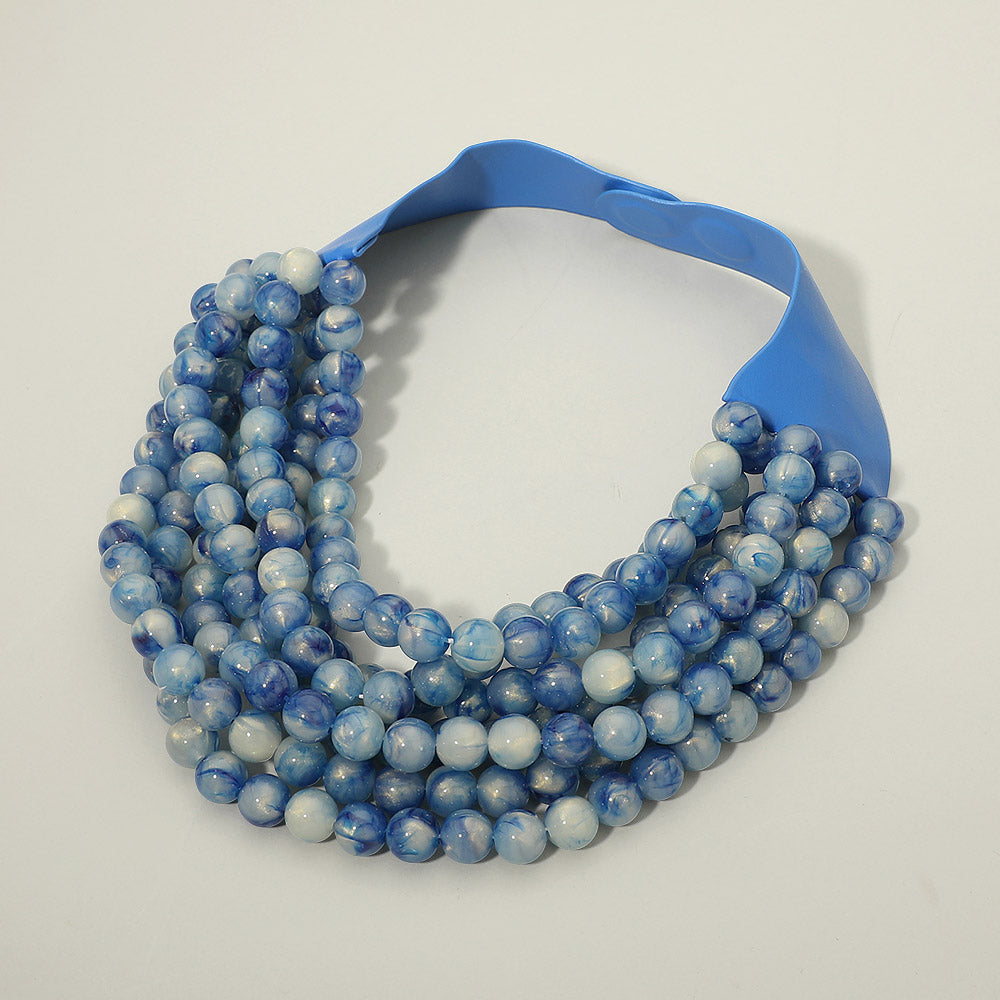 Marbled Ball Beaded Multi Layered Faux Leather Magnetic Collar Necklace