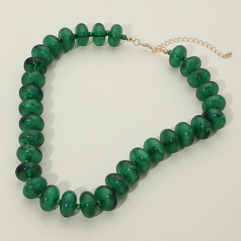 Chunky Beaded Statement Necklace in Dark & Green