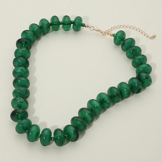Chunky Beaded Statement Necklace in Dark & Green