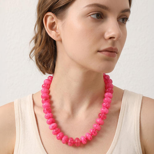 Chunky Beaded Statement Necklace in Fuchsia