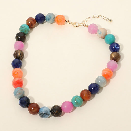 Chunky Colorful Round Ball Beaded Statement Necklace in Multi