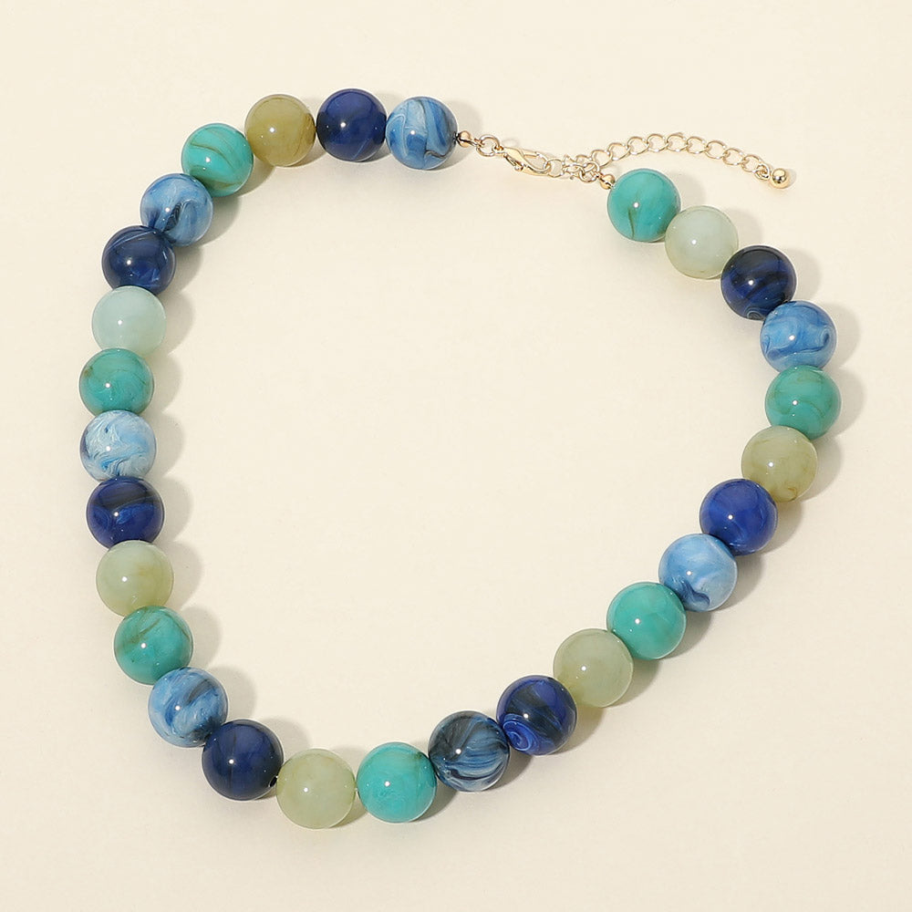 Chunky Colorful Round Ball Beaded Statement Necklace in Multi & Turquoise