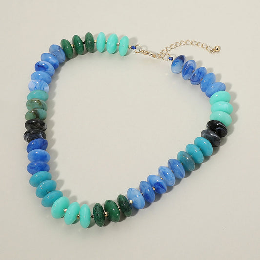 Chunky Colorful Beaded Statement Necklace in Blue & Multi