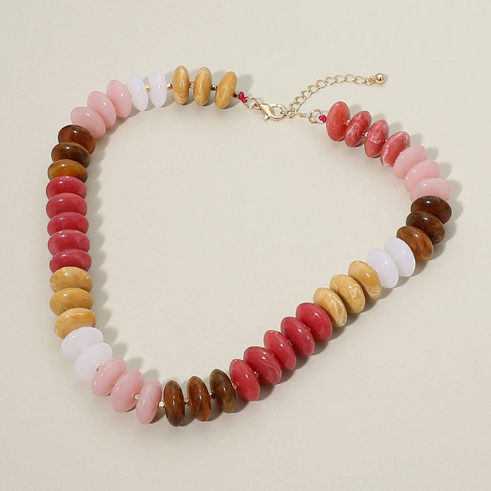 Chunky Colorful Beaded Statement Necklace in Dark & Multi & Pink