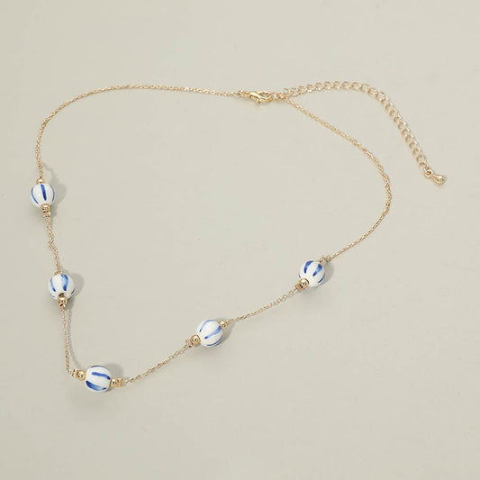 Ceramic Ball Beaded Station Chain Necklace