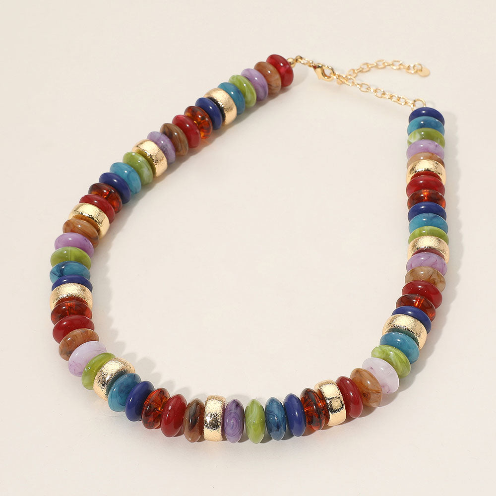 Chunky Resin Disc Beaded Necklace in Gold & Multi