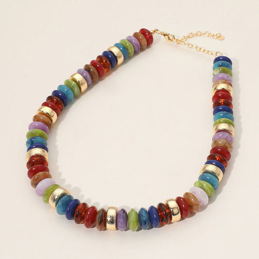 Chunky Resin Disc Beaded Necklace in Gold & Multi