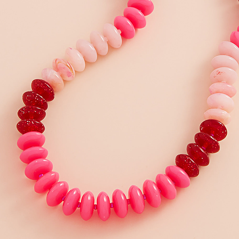 Ombre Resin Oval Disk Beaded Necklace in Fuchsia