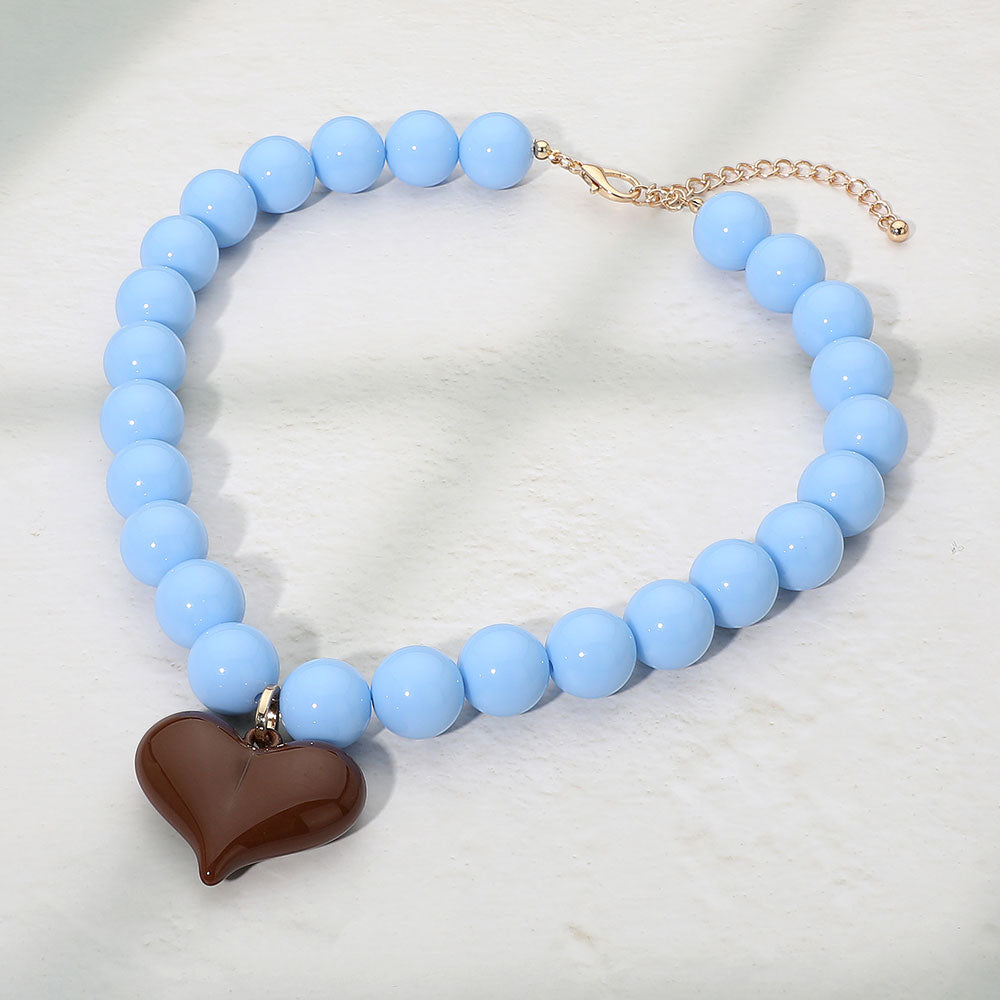 Chunky Heart Pendant Beaded Necklace