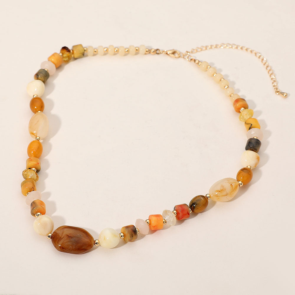Resin Pebble Beaded Necklace in Camel
