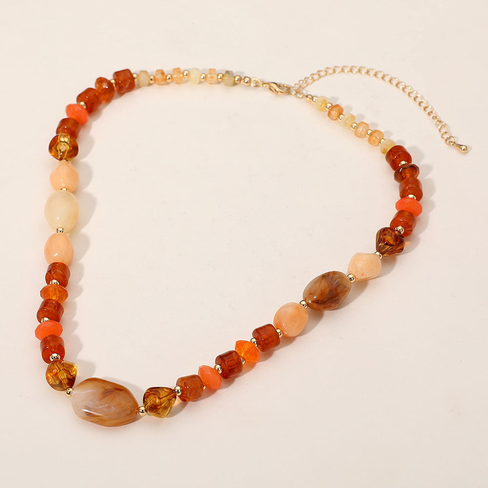 Resin Pebble Beaded Necklace in Orange