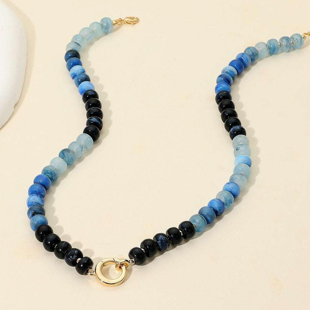 Metal Clasp Accent Gradient Beaded Necklace