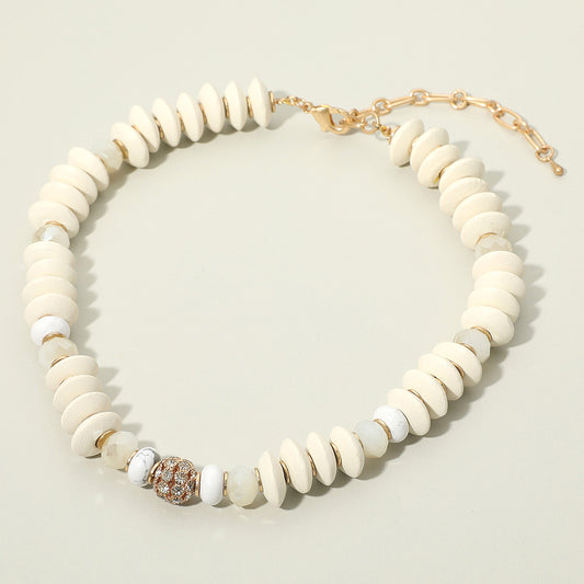 Paved Stone Ball Centered Mixed Beaded Statement Necklace