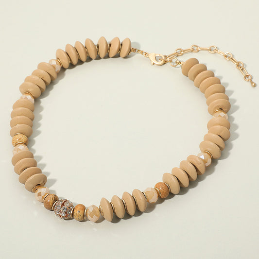 Paved Stone Ball Centered Mixed Beaded Statement Necklace