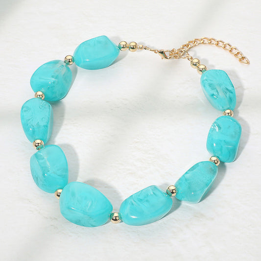 Chunky Resin Pebble Beaded Necklace in Aqua