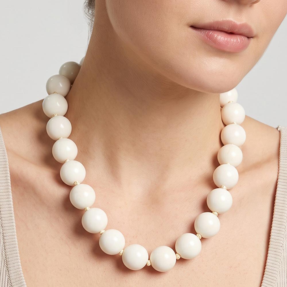 SECRET BOX_Chunky Round Beaded Statement Necklace in White